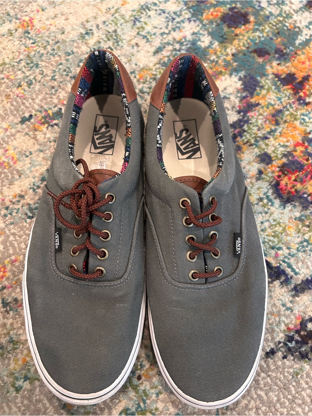 Vans Gray Canvas Low-Top Sneakers with Brown Accents